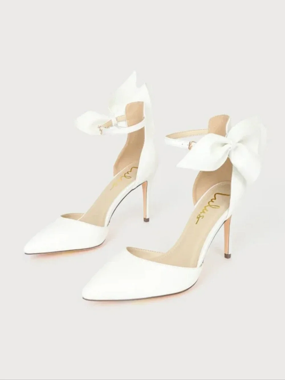 Lulus Lizaa White Bow Ankle Strap Pumps Heels 8.5 NWOB